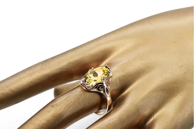 Vintage Anillo Peridoto amarillo Oro rosa antiguo original de 14k vrc082r